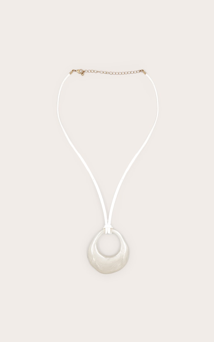 White Abstract Pendant Cord Necklace image 3