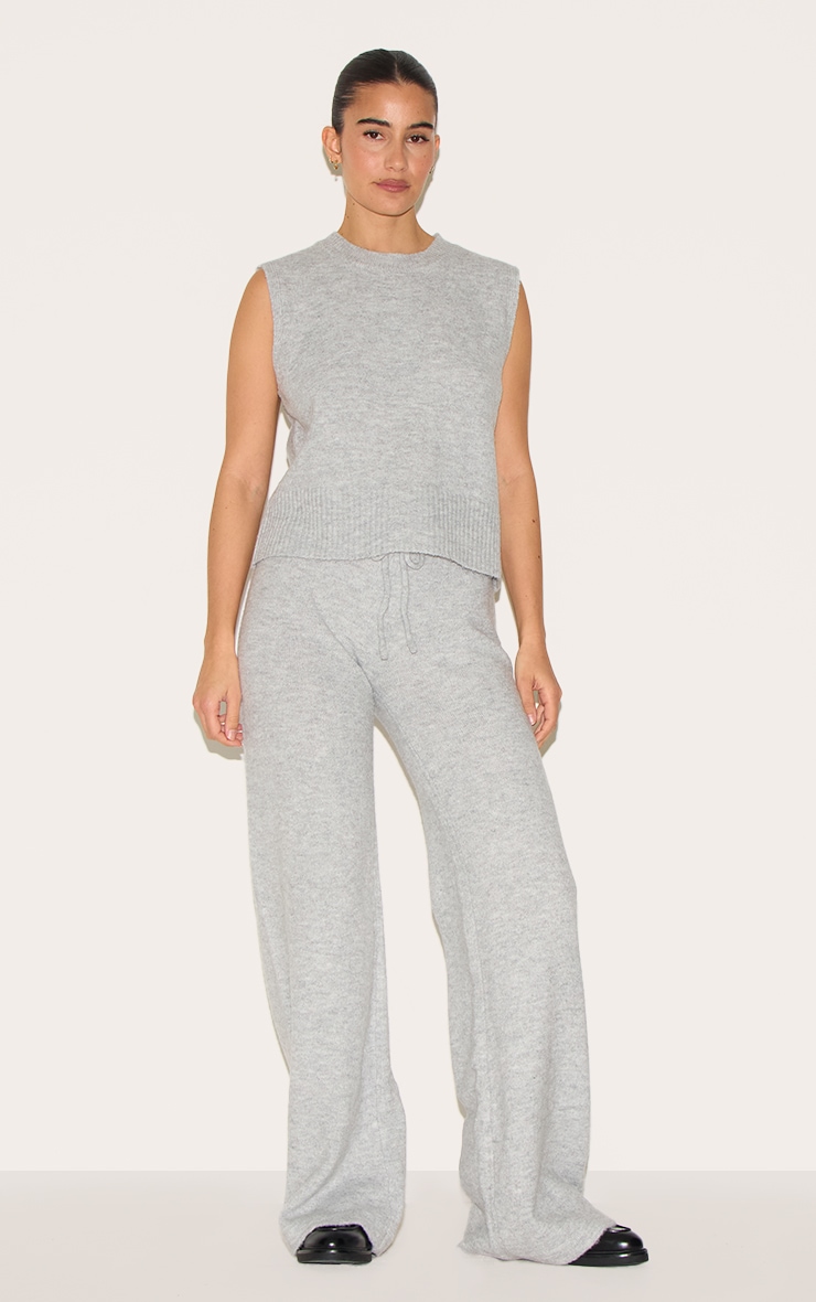 Top en maille tricot douce gris cendré chiné sans manches à col haut image 3