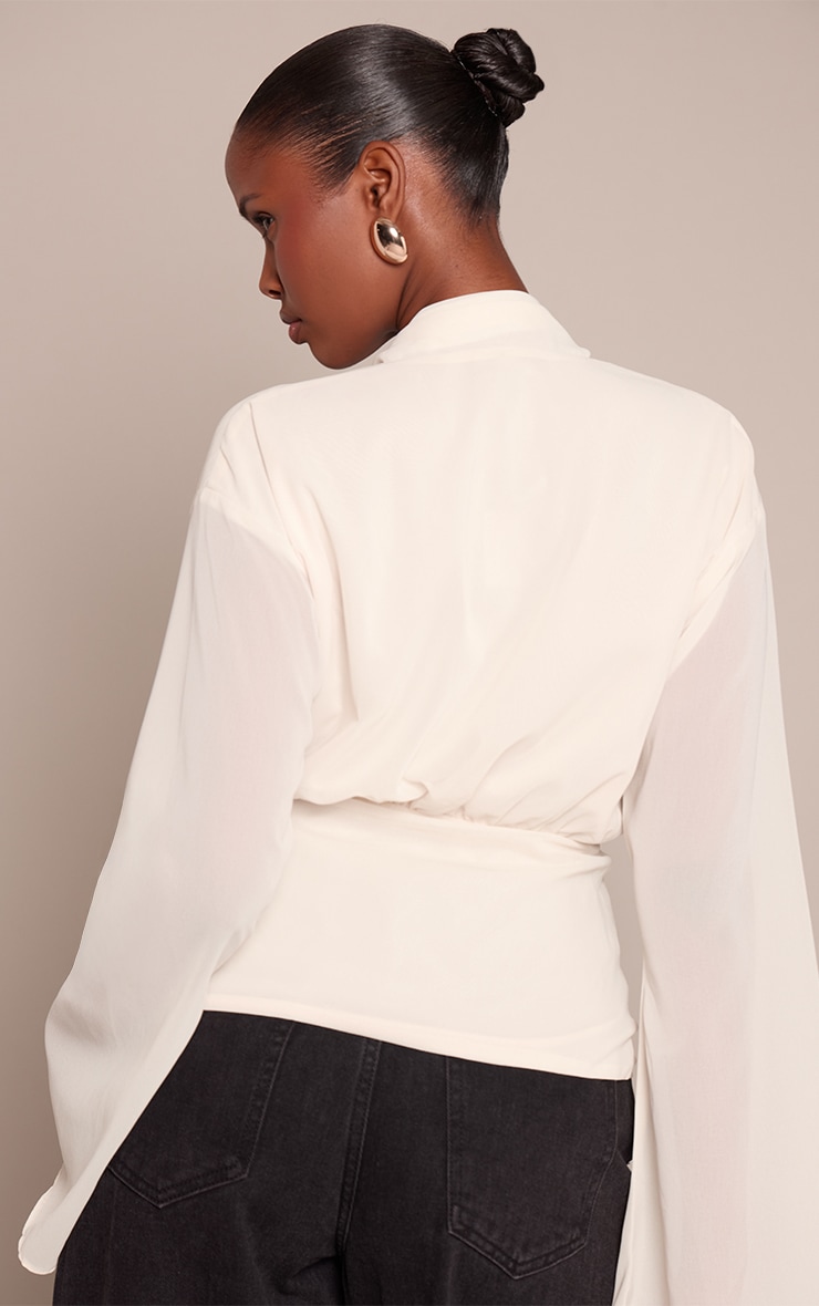 Cream Chiffon Cinched Drape Detail Blouse image 2