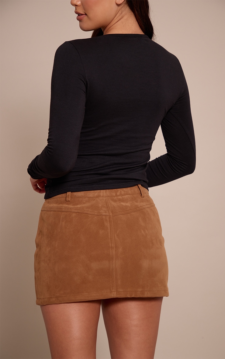 Camel Suede Pocket Detail Mini Skirt