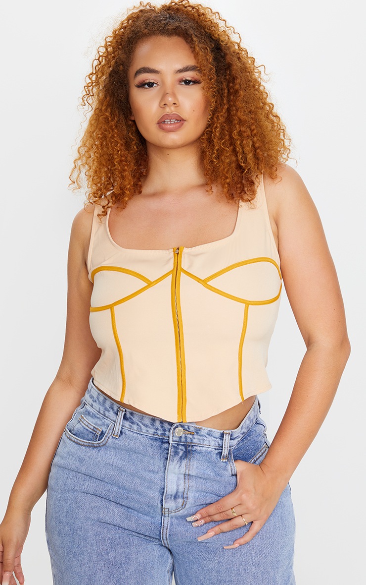 Plus Stone Seam Detail Zip Front Corset