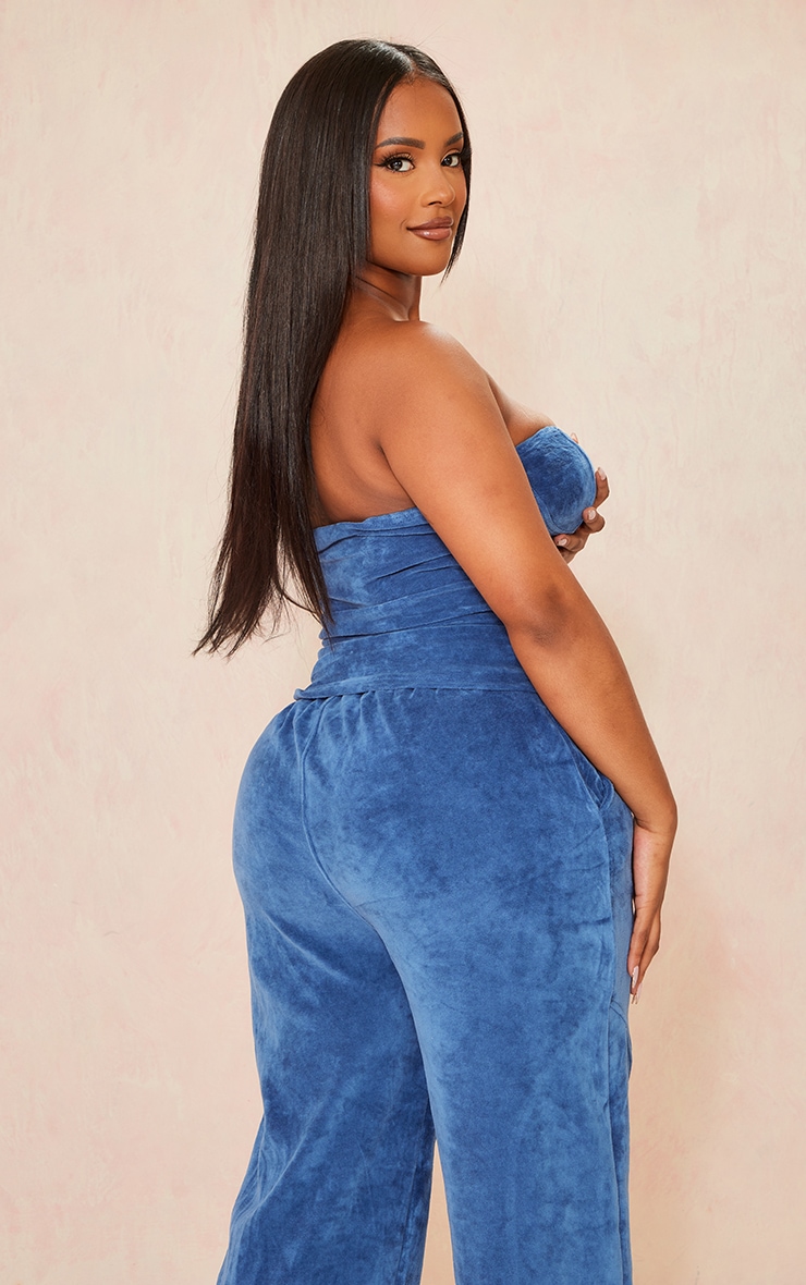 Shape Blue Velour Cup Detail Longline Bandeau image 2