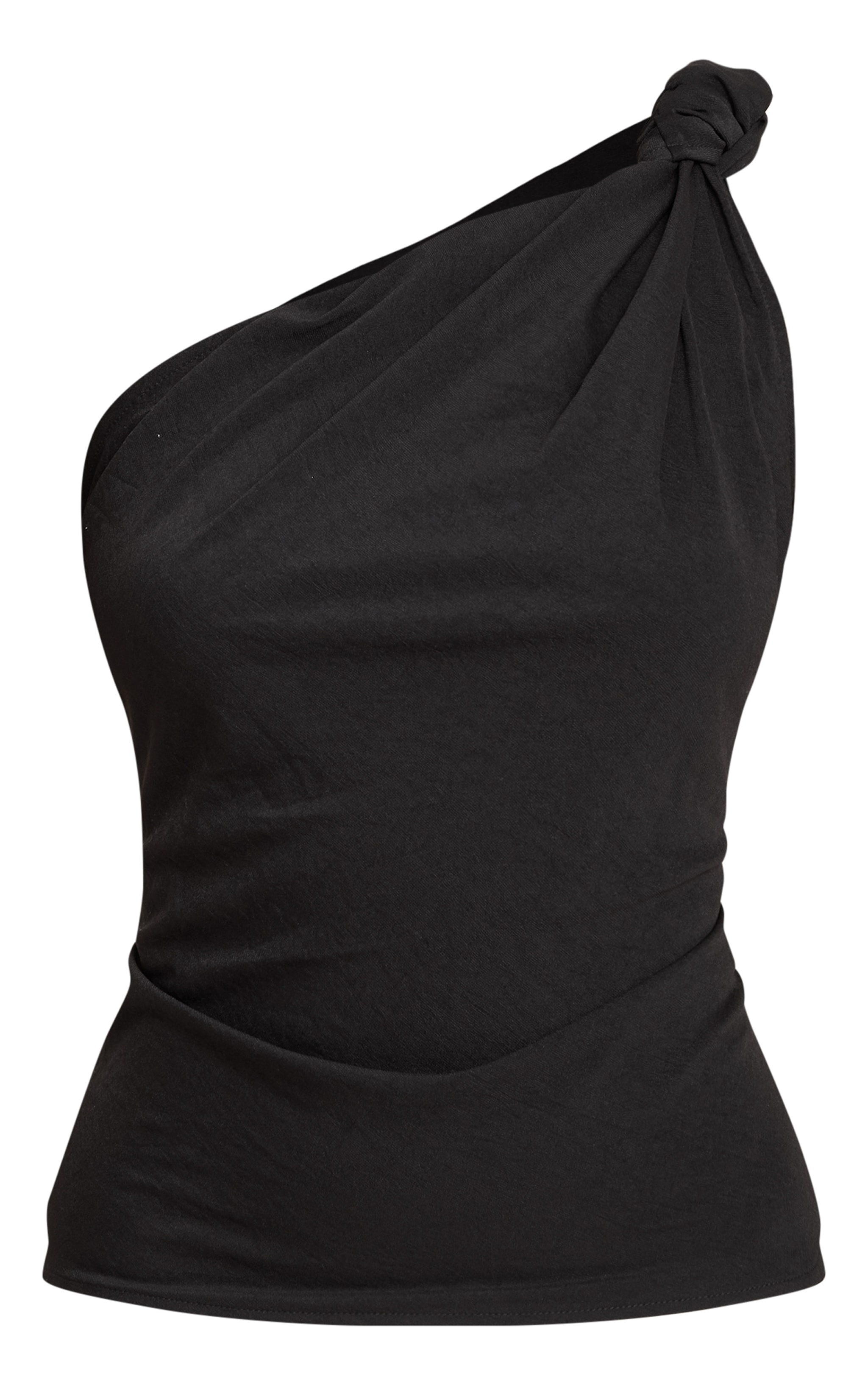 Black Floaty Woven One Shoulder Knot Detail Top image 5