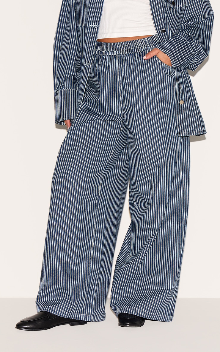 Plus Jean bleu à fines rayures et taille élastique image 2