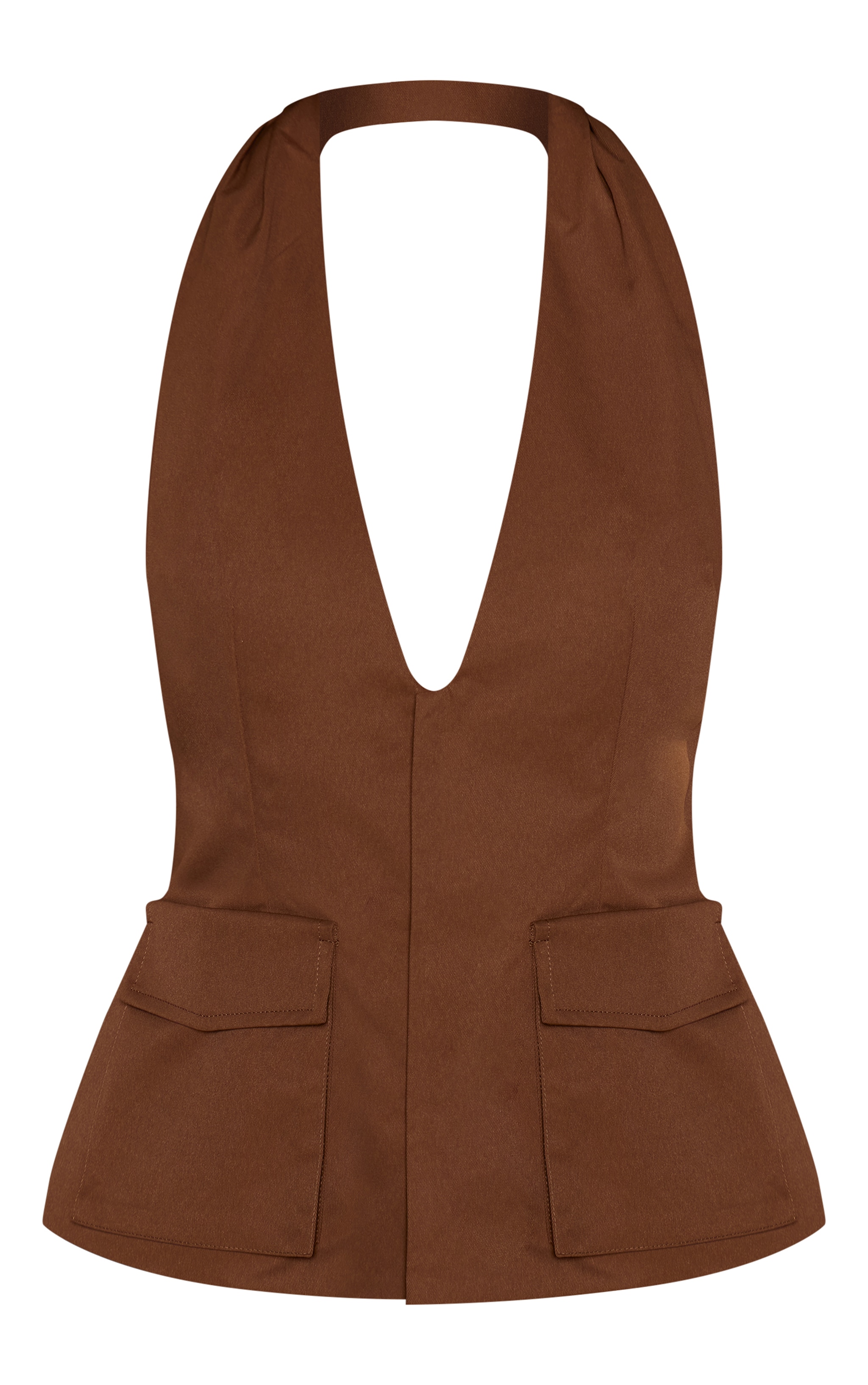 Dark Chocolate Woven Utility Pocket Halterneck Top image 5