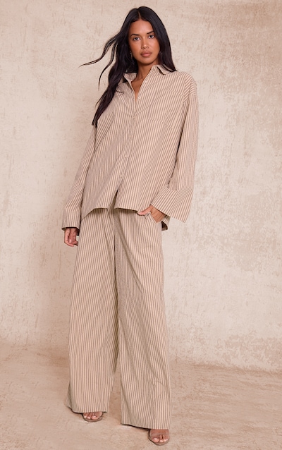 Stone Pinstripe Wide Leg Pant