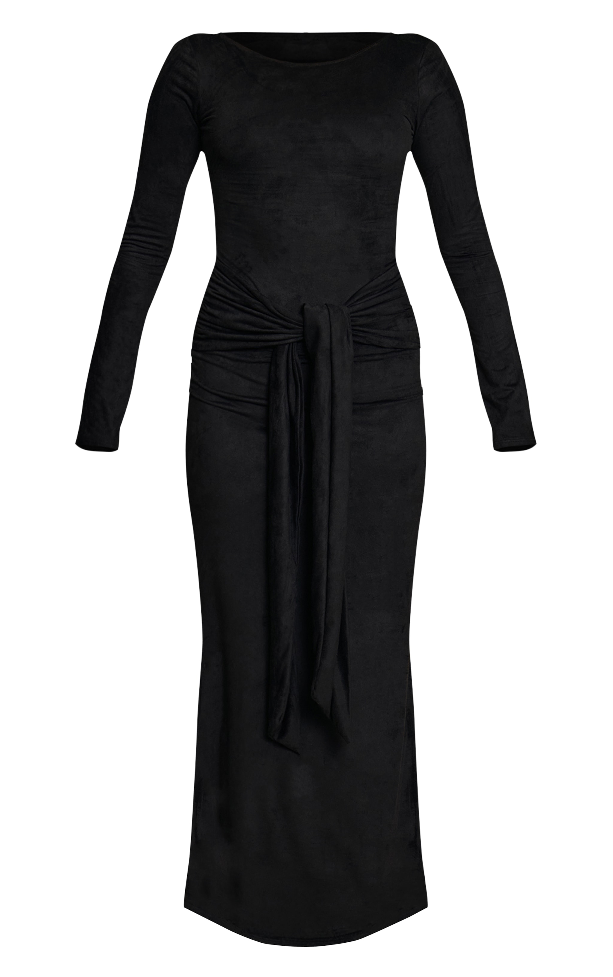 Black Faux Suede Knot Detail Long Sleeve Maxi Dress image 5
