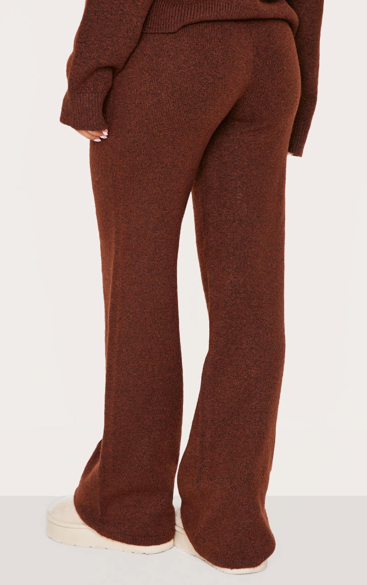Petite Chocolate Knitted Seam Detail Wide Leg Pants image 3