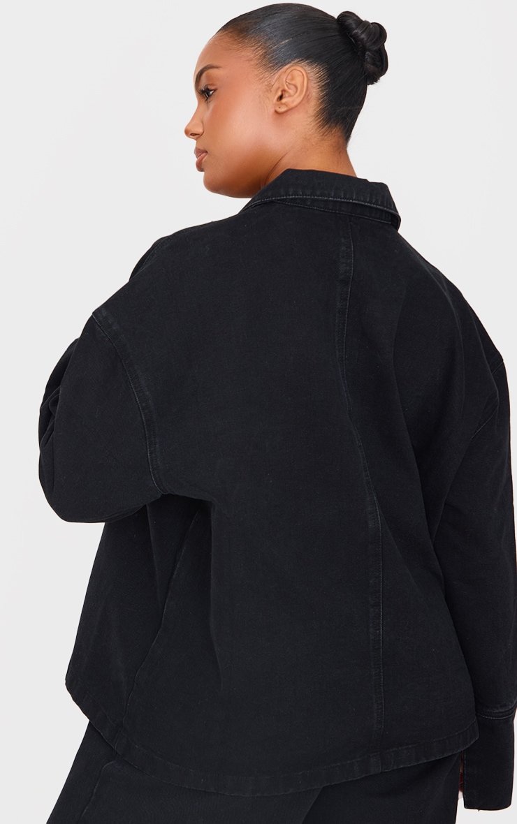 Plus Vintage Black Wash Pocket Detail Open Long Sleeve Shirt image 2