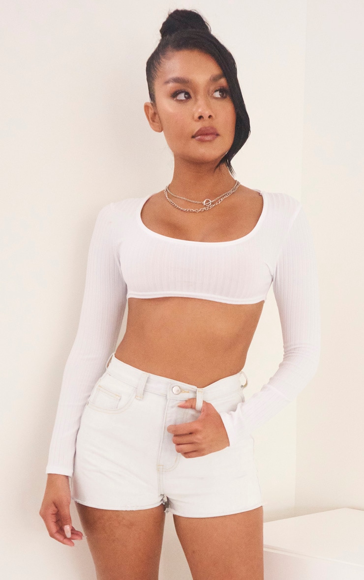 Ecru Button Waist Denim Shorts