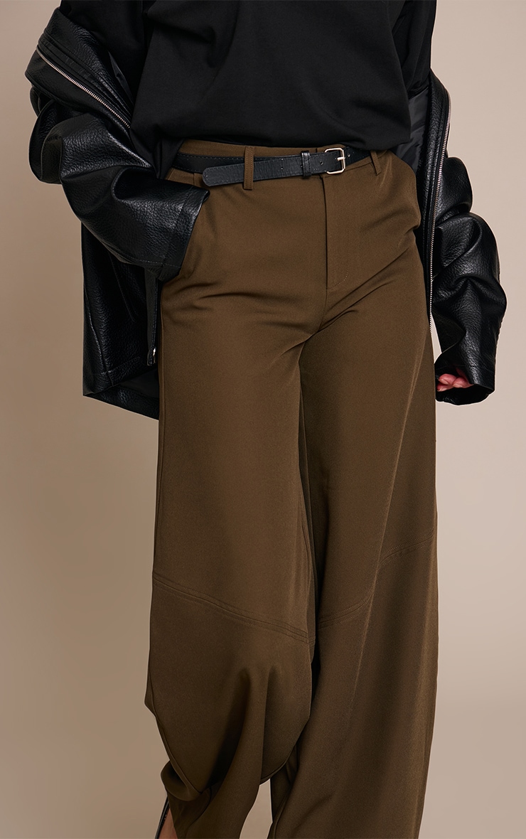 Dark Khaki Seam Detail Woven Balloon Pants image 4