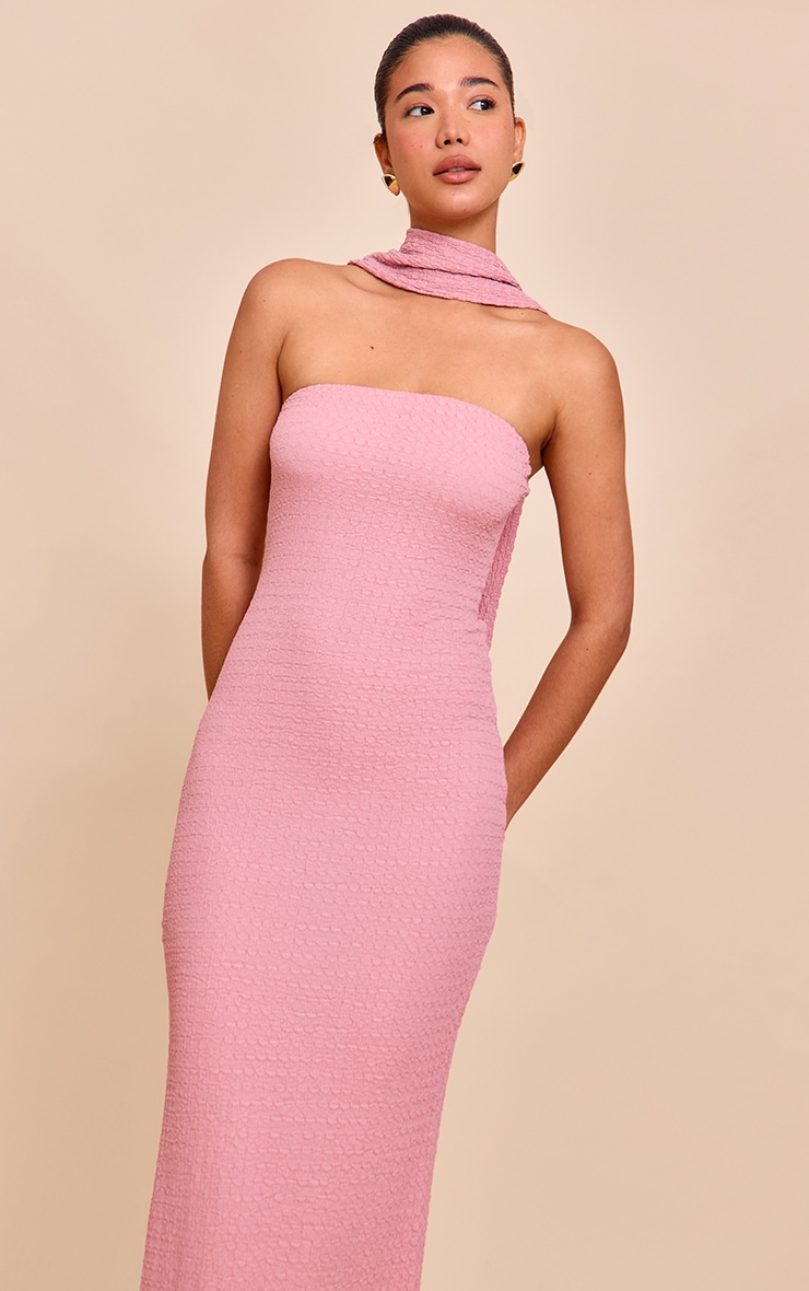Pink Textured Scarf Detail Bodycon Dress image 4