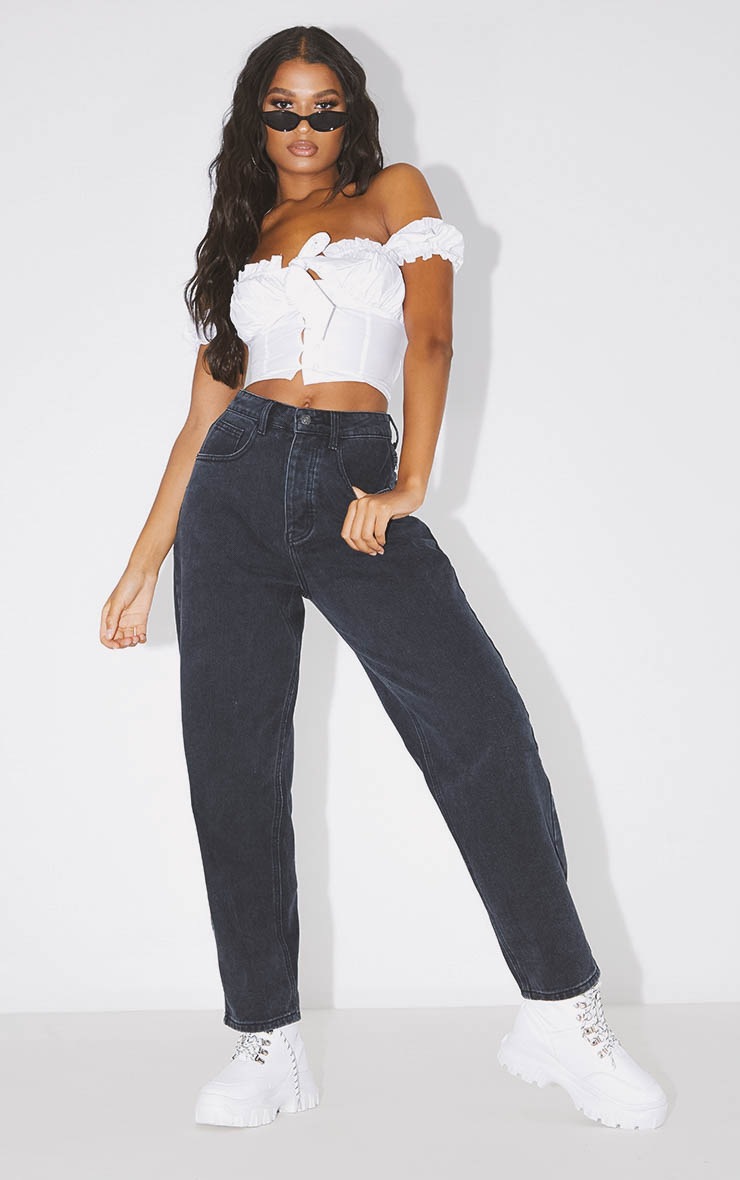 PRETTYLITTLETHING Washed Black Boyfriend Jean