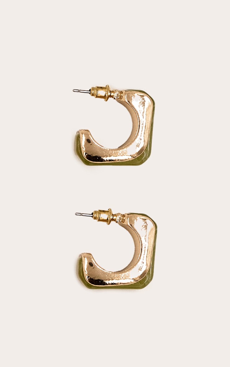 Green Marble Effect Squared Hoop Earrings image 3