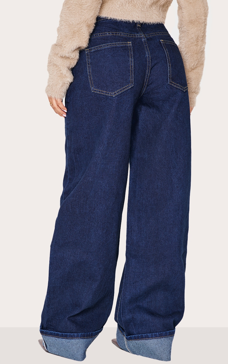 Petite Indigo Wide Leg Turn Up Hem Jeans image 3