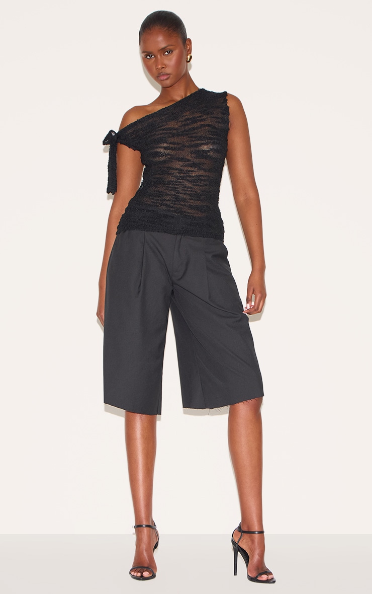 Black Sheer Bobble Crochet Asymmetric Tie Top image 3