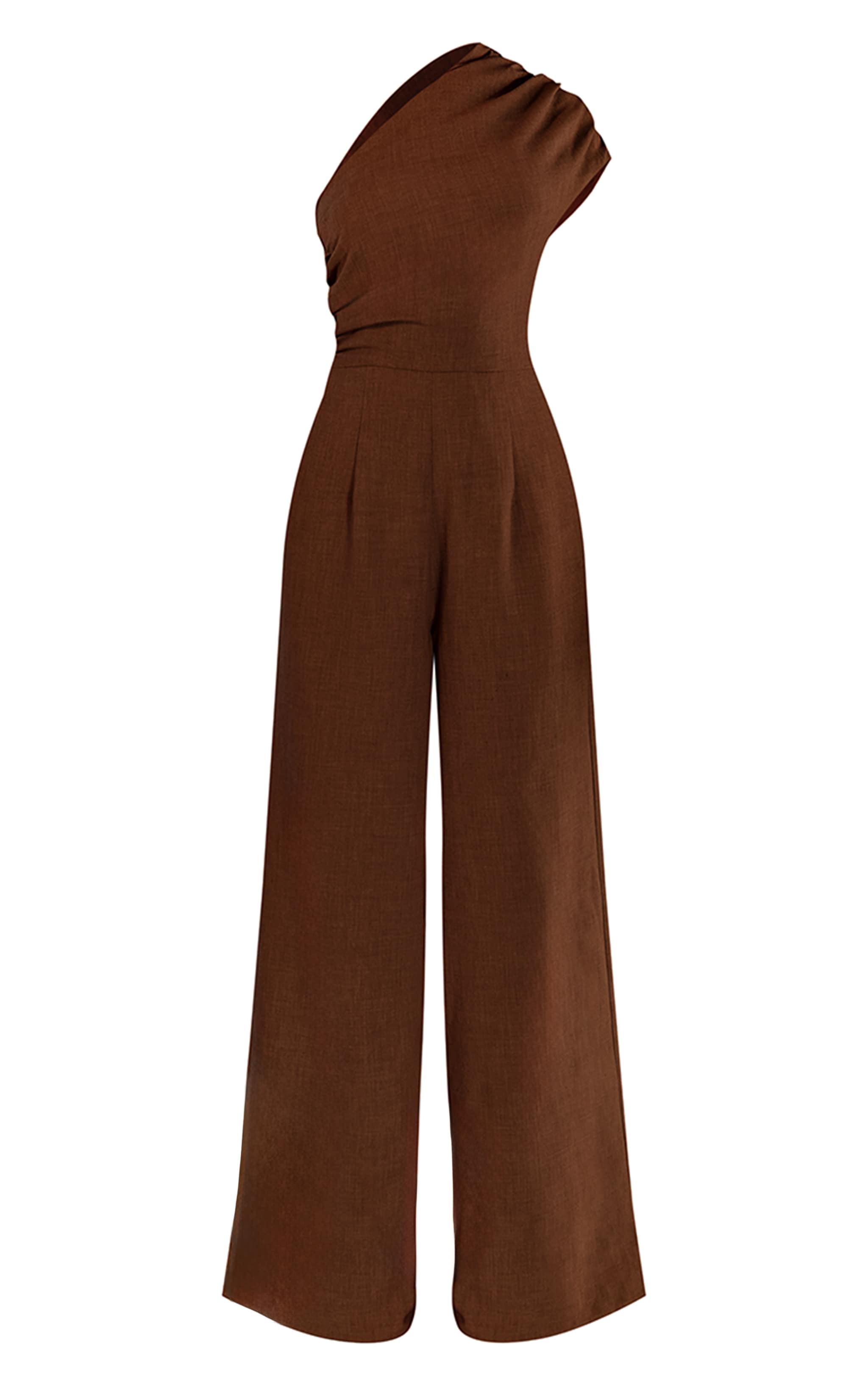 PLT Label Dark Taupe Asymmetric Ruched Wide Leg Jumpsuit image 5