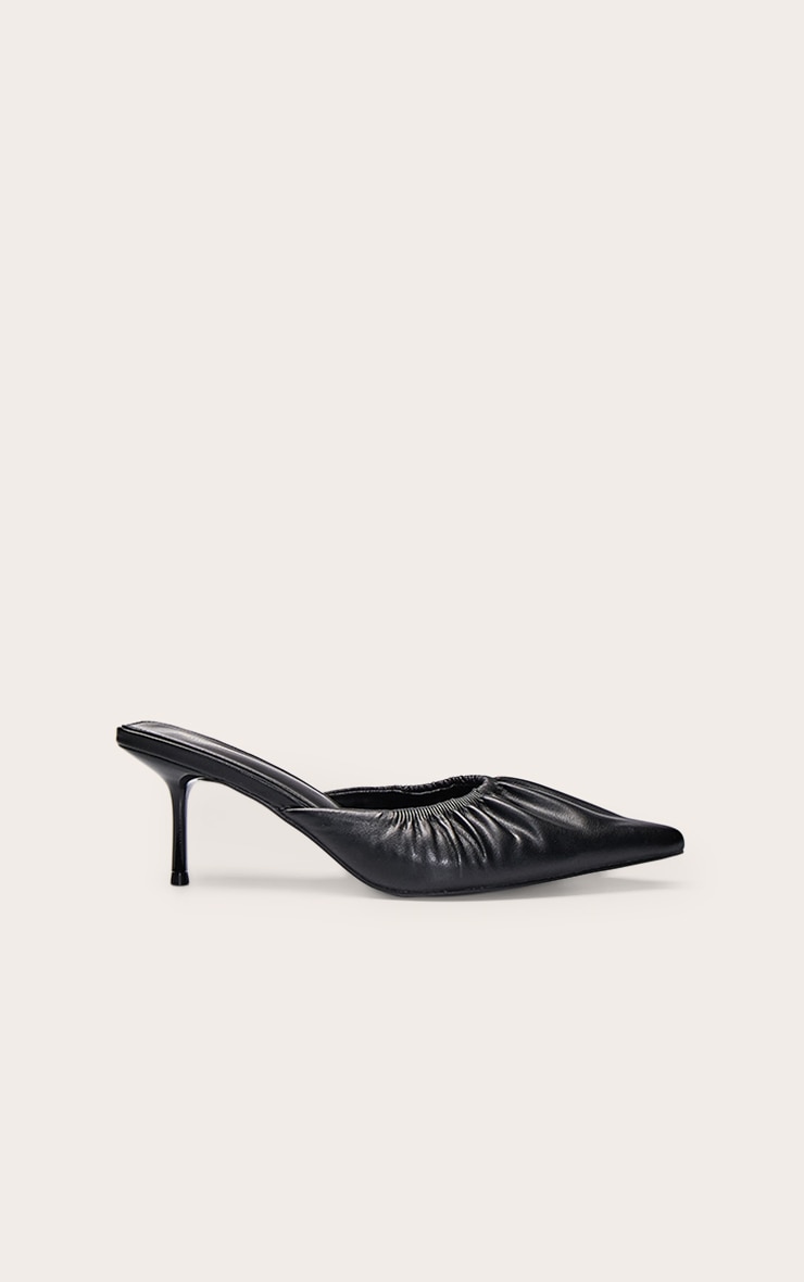 Black Ruched Low Heel Court Mule image 2