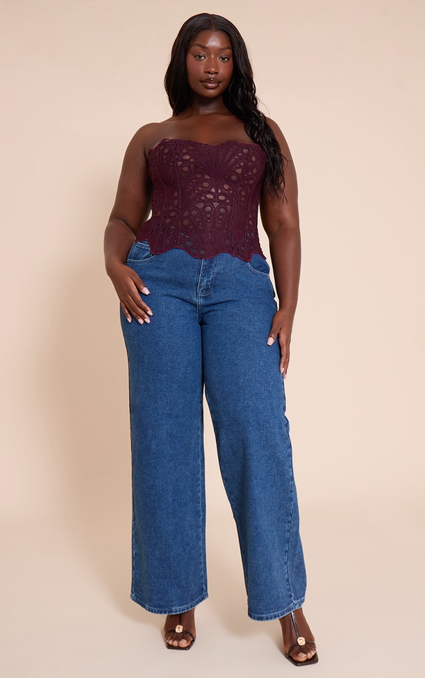 Sheer Lace Steel Boned Corset in Plum