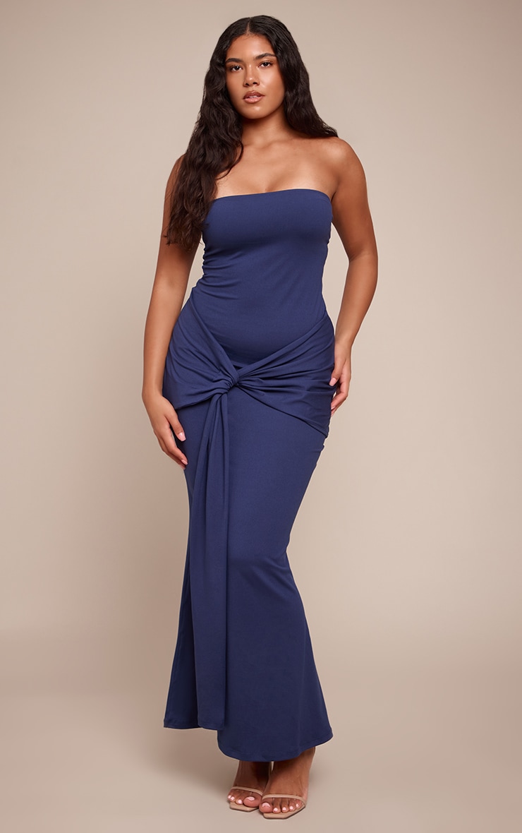 Shape Navy Sculpt Bandeau Wrap Drape Maxi Dress