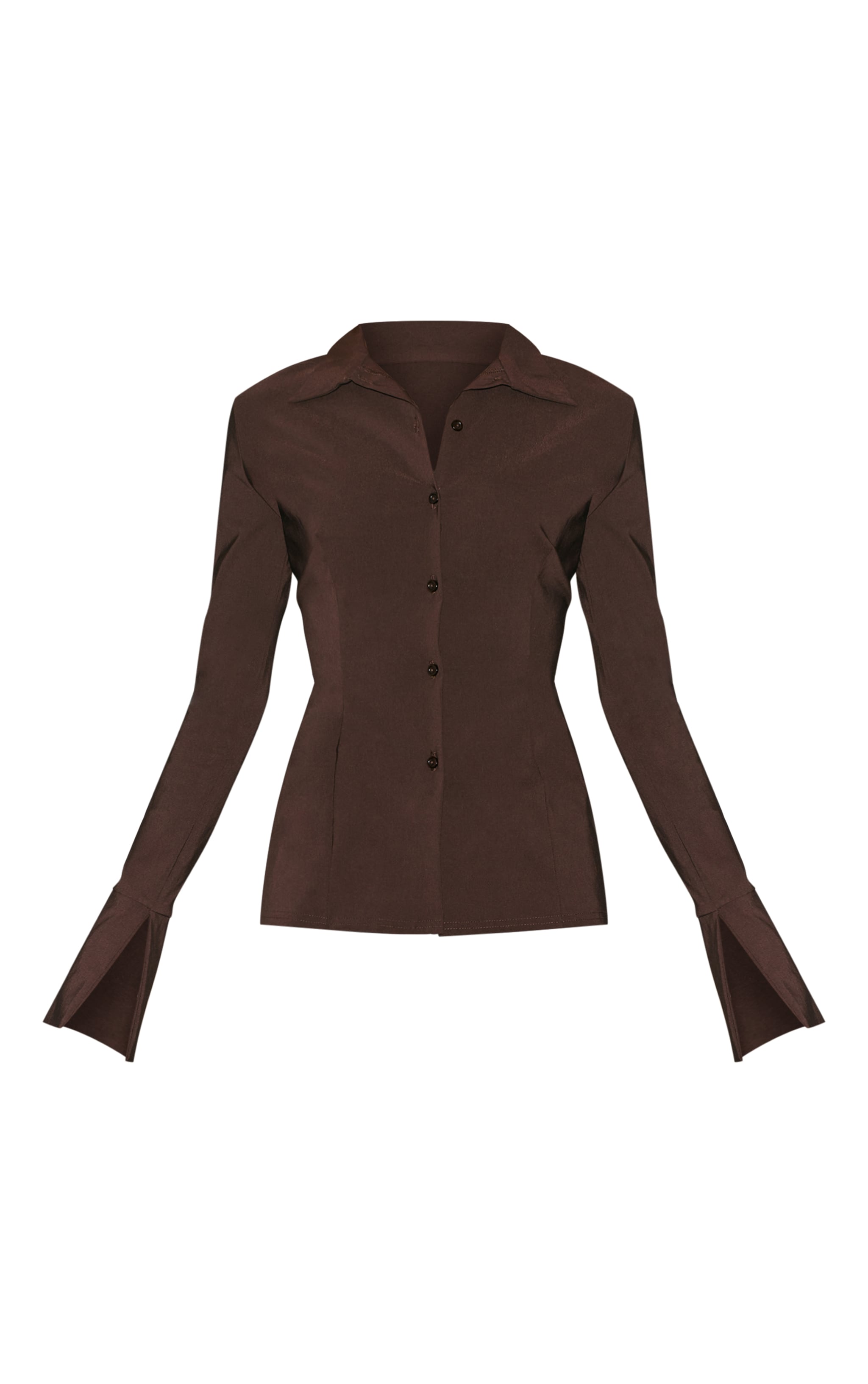 Chocolate Bengaline Cinched Waist Detail Long Sleeve Shirt image 5