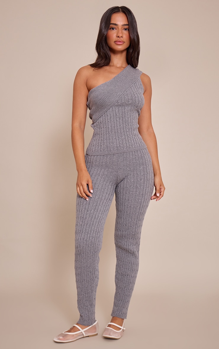 Petite Charcoal Cable Knit Asymmetric Top image 3