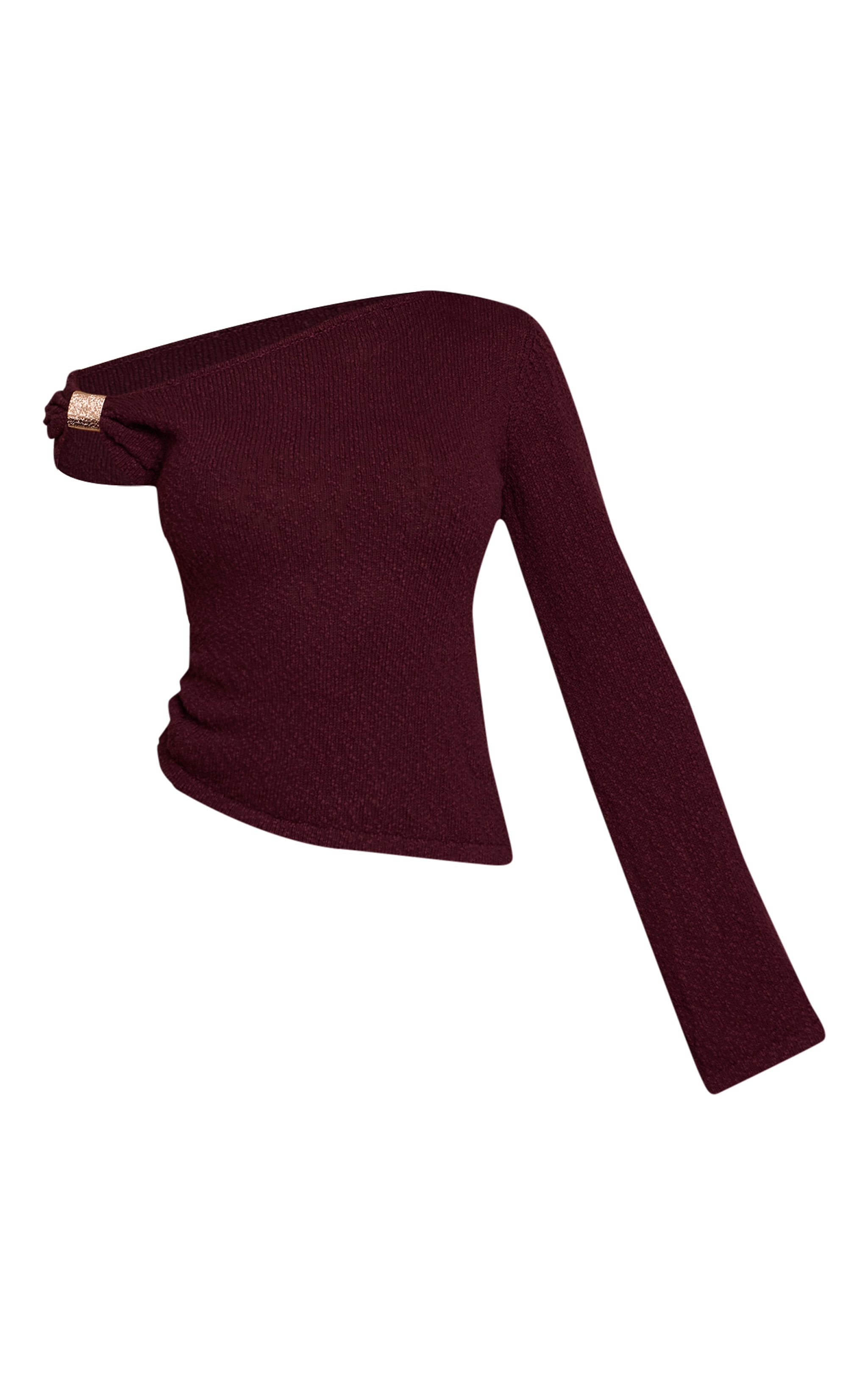 Plum Bobble Knit Trim Detail One Shoulder Top image 5