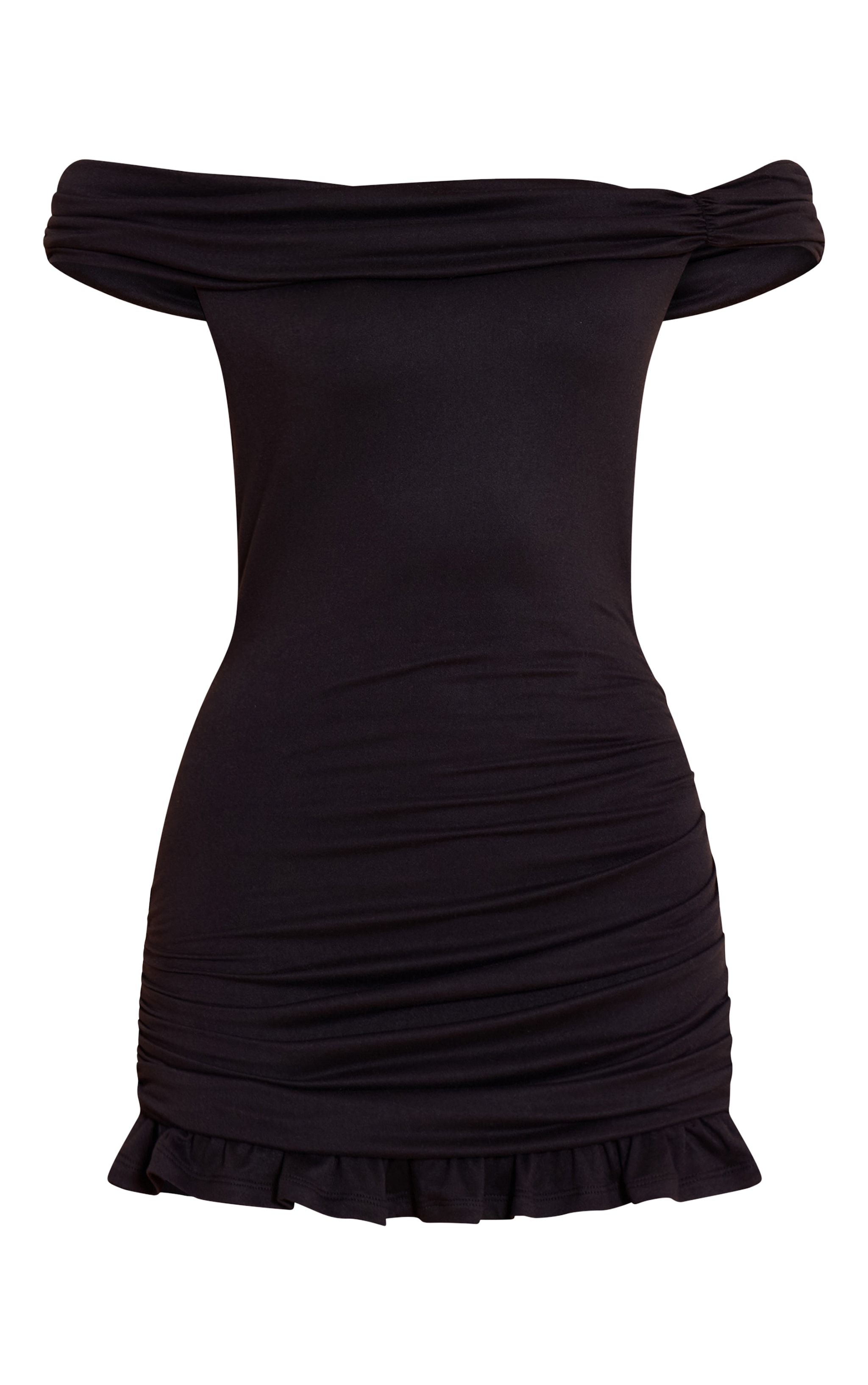 Black Bardot Frill Hem Bodycon Dress image 5