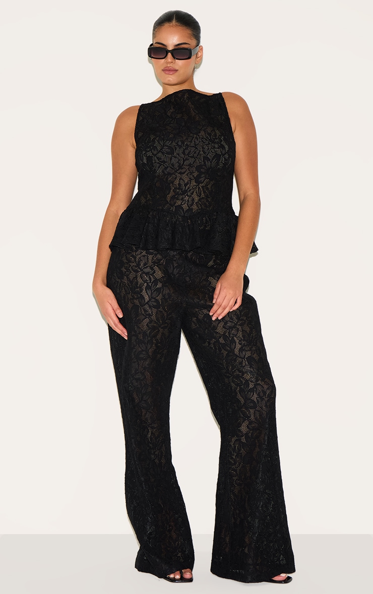 Plus Black Sheer Lace Flared Leg Pant