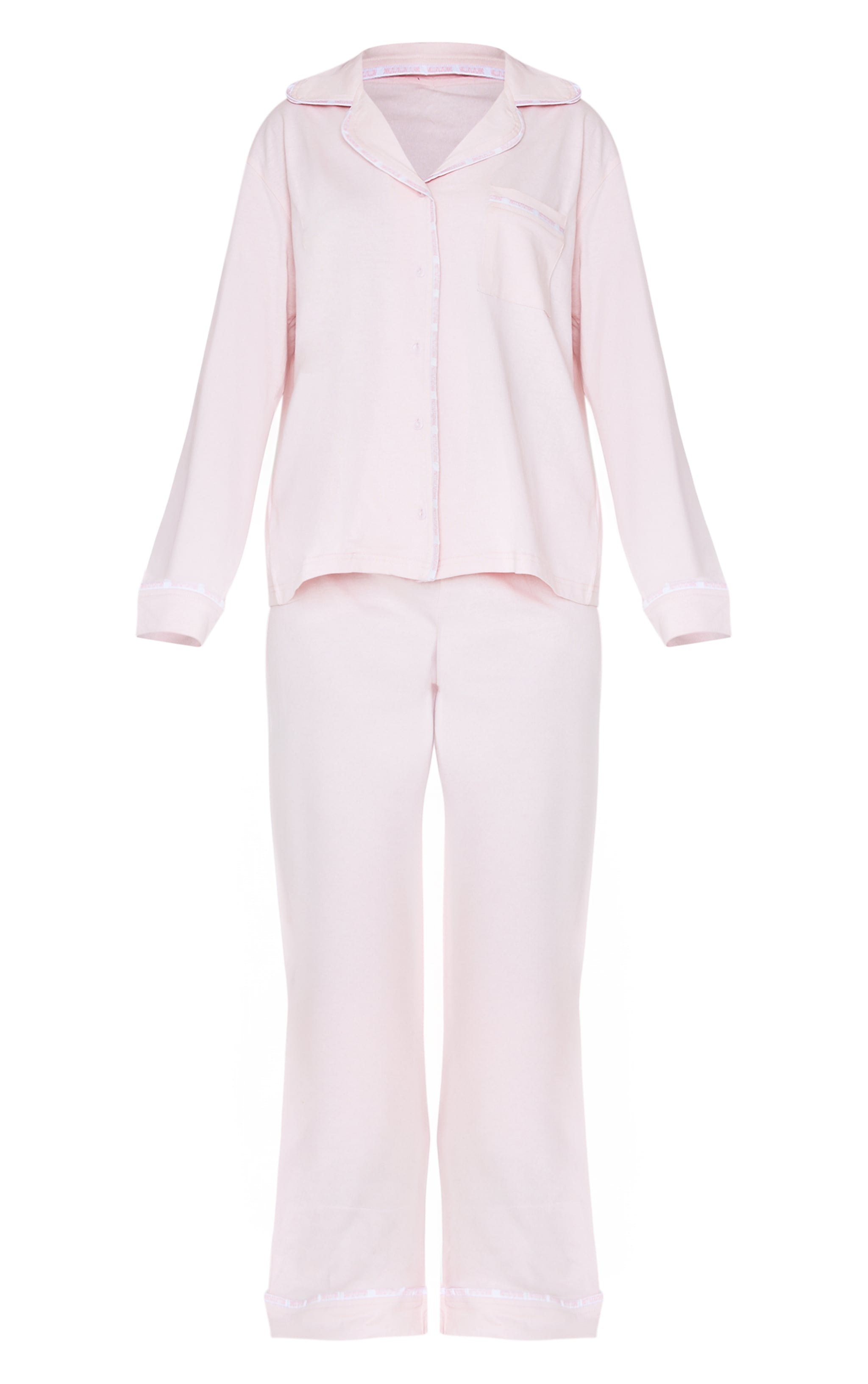 PRETTYLITTLETHING Pink Piping Jersey Long PJ Set image 5