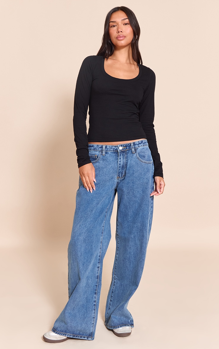  Black Soft Cotton Crew Neck Long Sleeve Top image 3