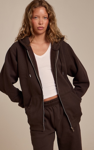 Hoodie oversize en coton polaire espresso à zip