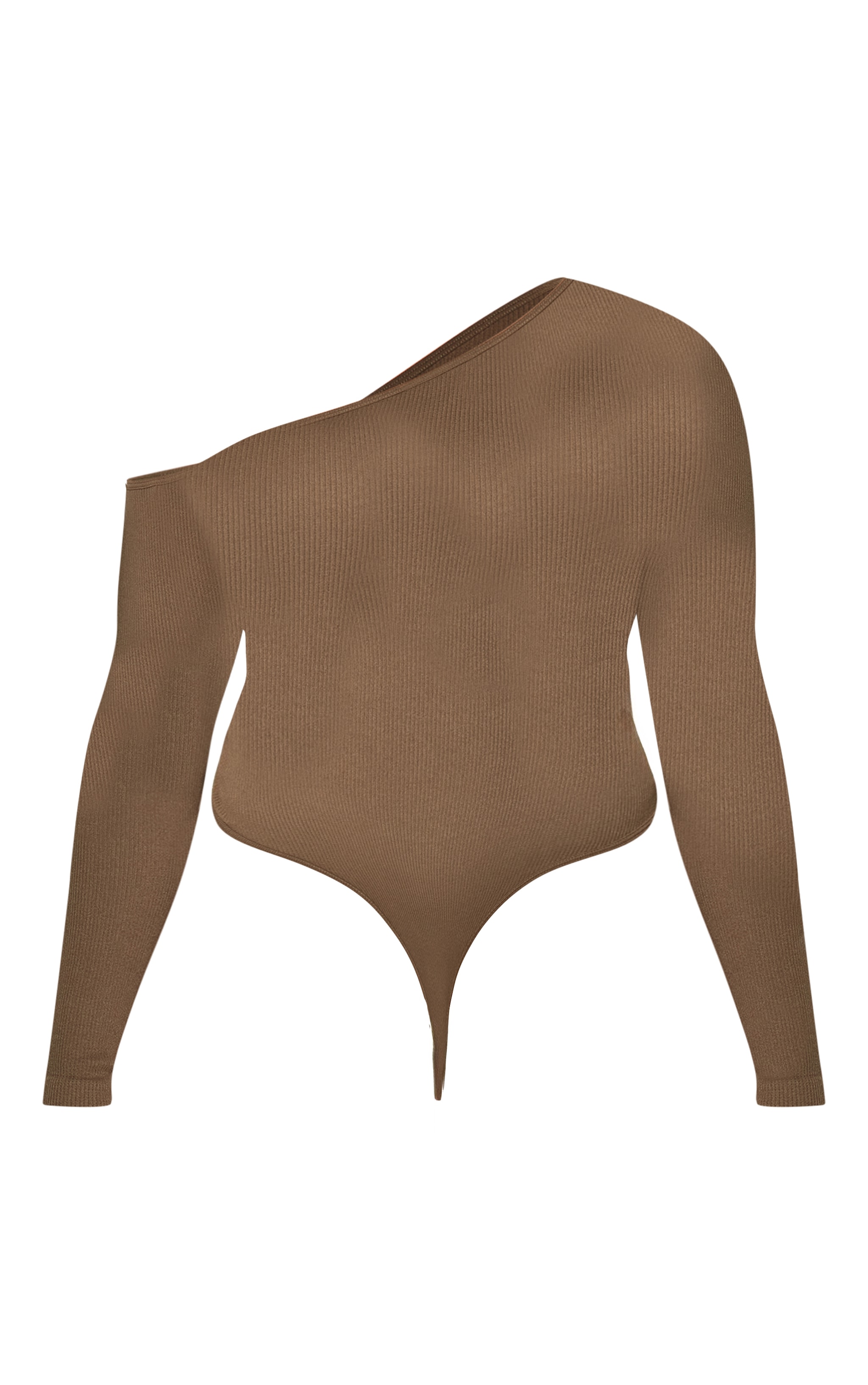 Plus Olive Snatched Rib Asymmetric Long Sleeve Bodysuit image 6
