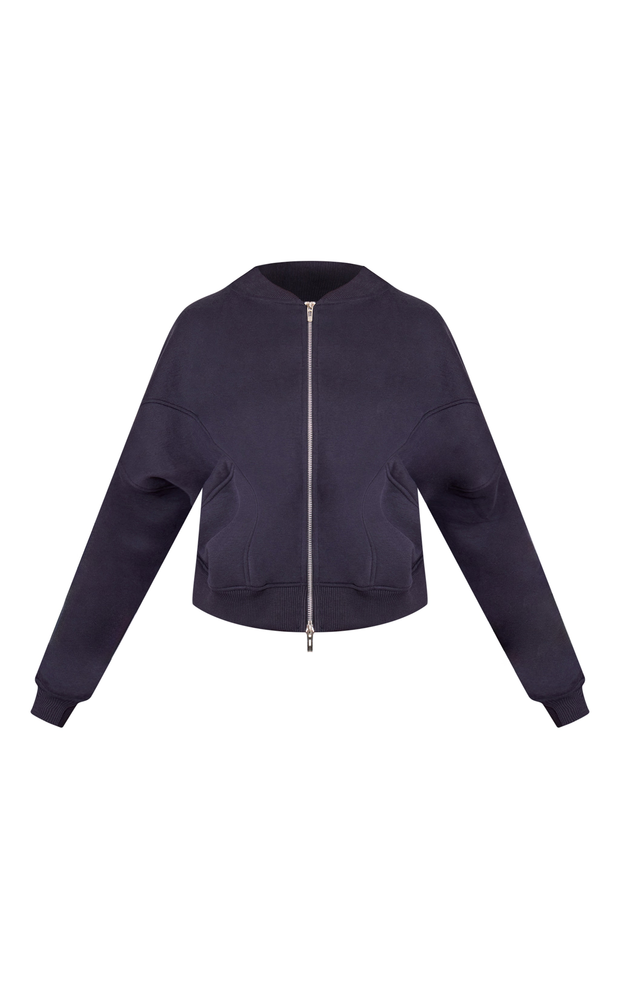 Petite Navy Zip Up Collarless Sweatshirt image 5