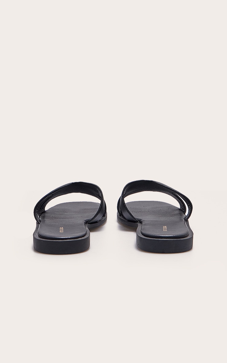Black PU Square Toe Slider Sandals image 3