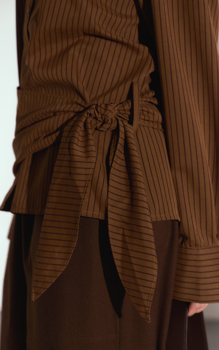 Brown Stripe Oversized Wrap Waist Shirt image 4