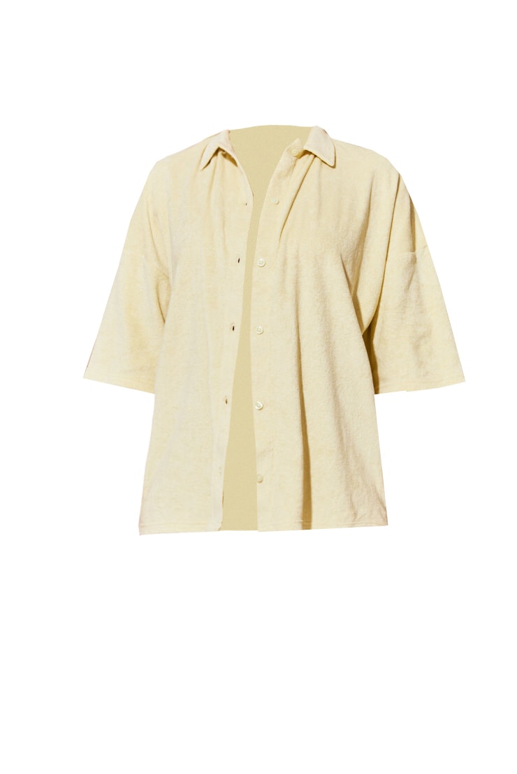 Cream Towelling Button Detail Beach Shirt image 5