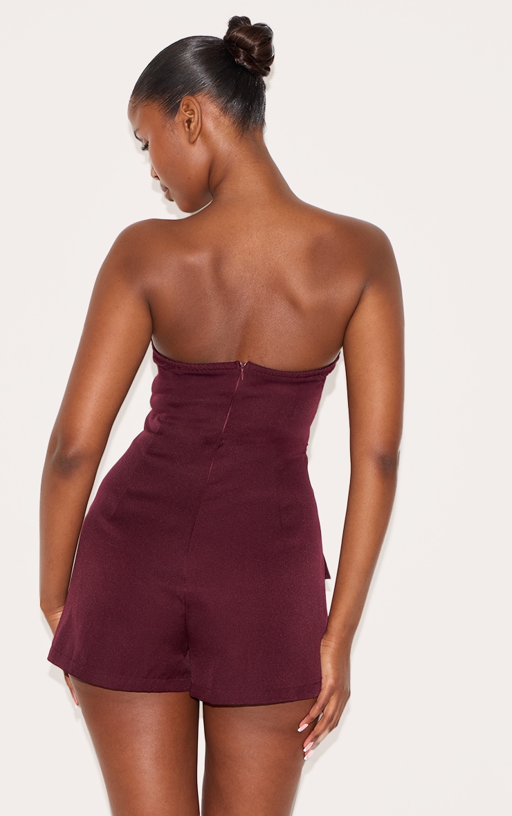 Wine Tailored Pleat Detail Bandeau Playsuit image 2