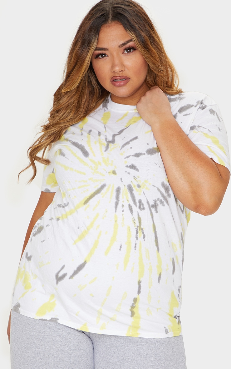 Plus Yellow Tie Dye Oversized Boyfriend T Shirt