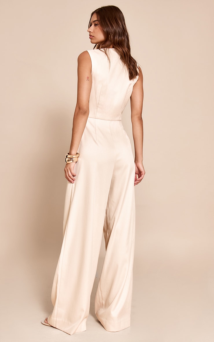 Cream Woven Tailored Asymmetric Vest Jumpsuit image 2