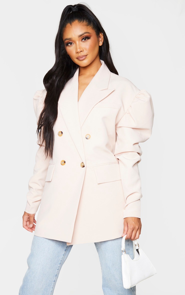 Dusty Pink Woven Drop Shoulder Puff Sleeve Blazer
