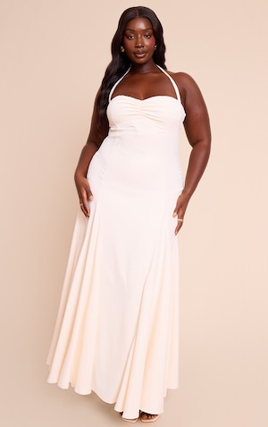 Blythia | Cream Round-Neck Maxi Dress With Gathered-Detailing
