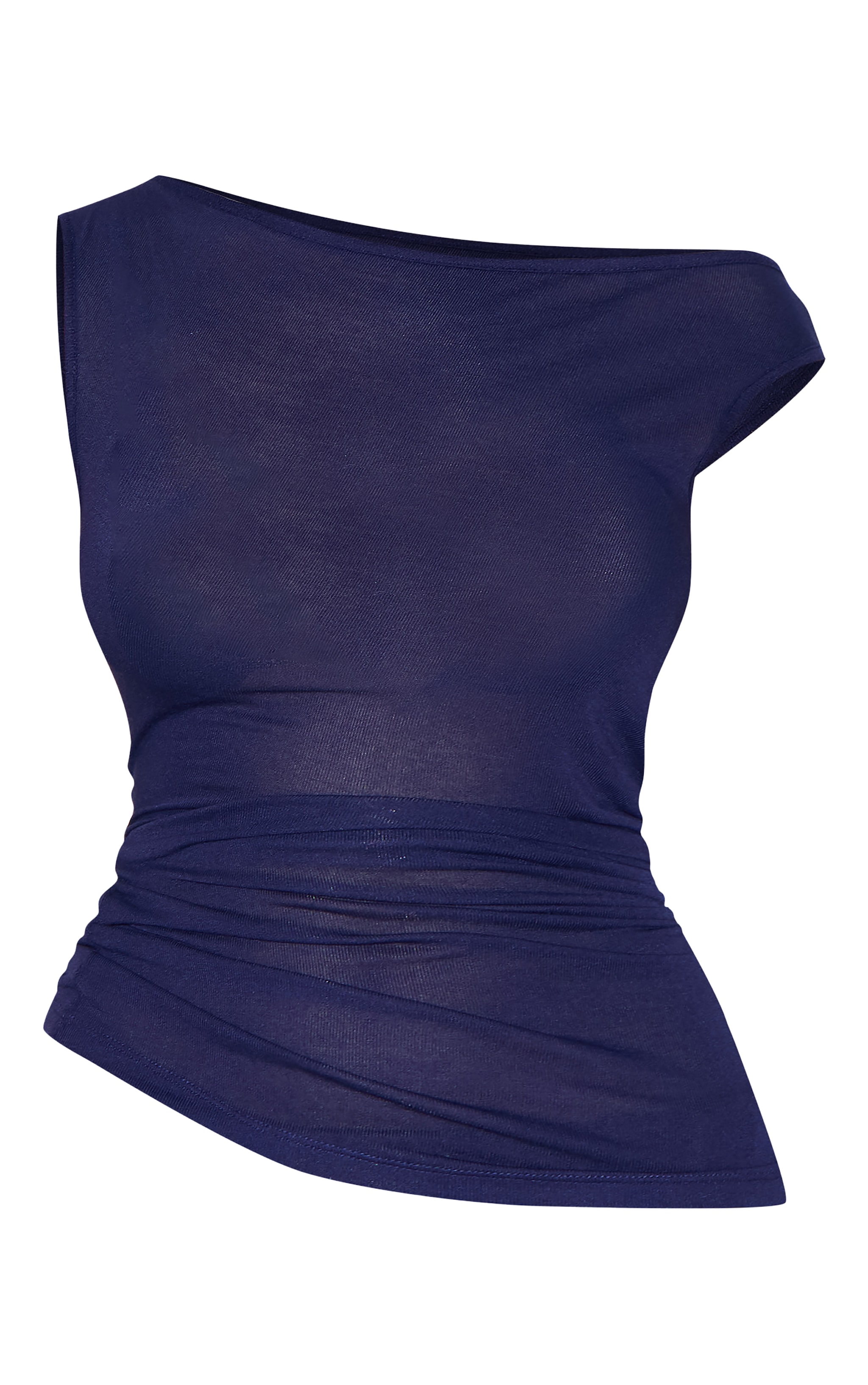 Navy Sheer Soft Touch Cowl Neck Long Vest Top image 5