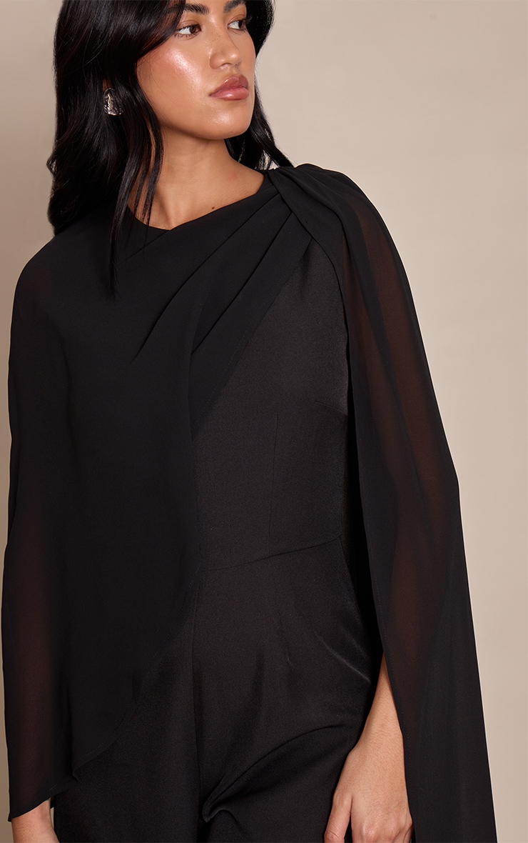 Black Chiffon Cape Detail Straight Leg Jumpsuit image 4