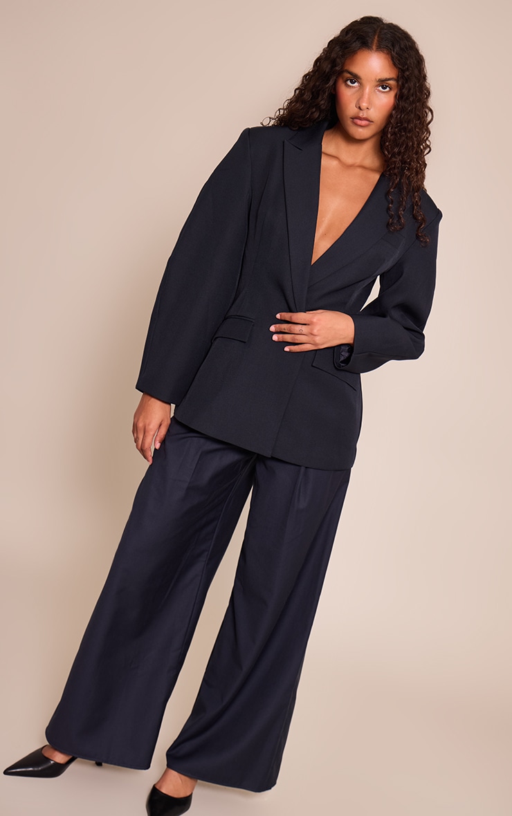 Navy Asymmetric Detail Cocoon Sleeve Blazer image 4