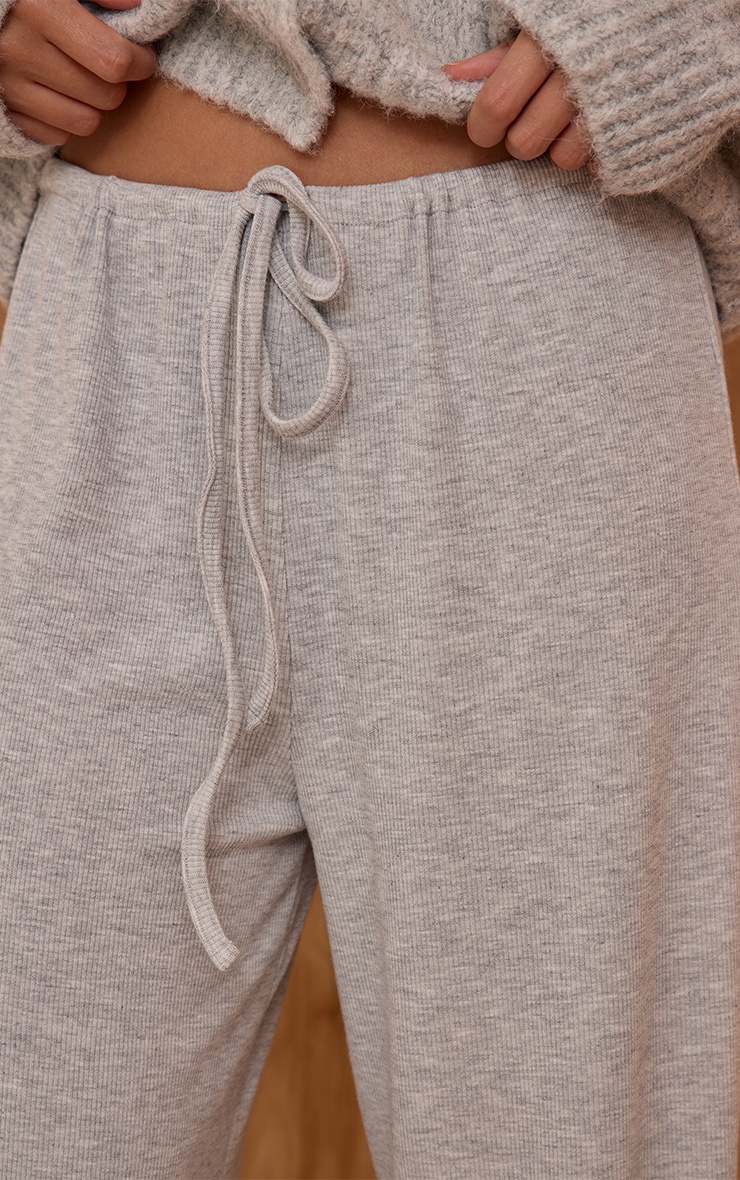 Grey Marl Ribbed Drawstring Wide Leg Pant image 4