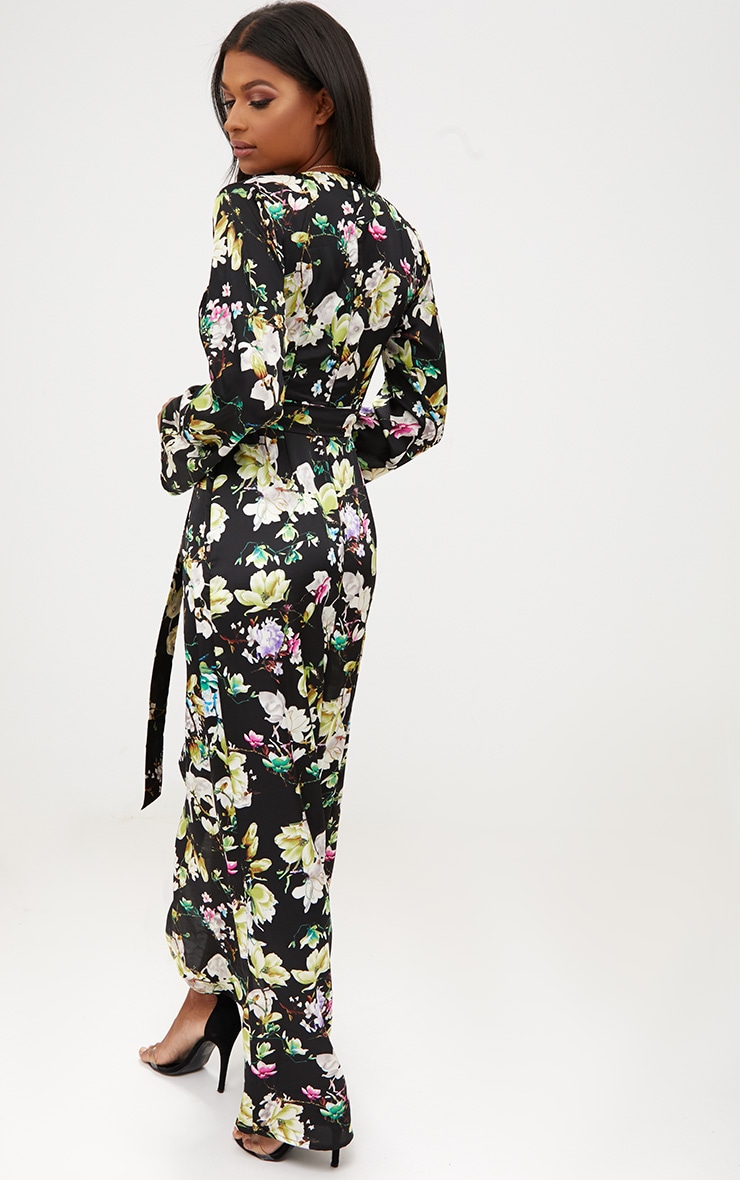 Black floral kimono maxi dress uk