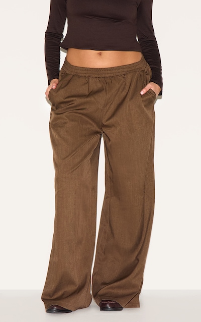 Plus Chocolate Woven Elasticated Waist Wide Leg Pants