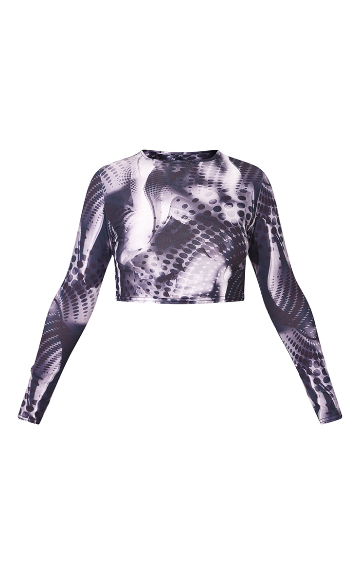 Black Abstract Dot Print Cotton Long Sleeve Top image 5