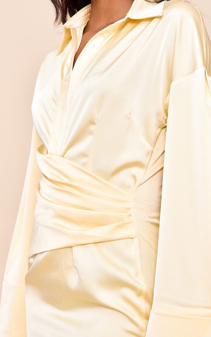 Butter Yellow Premium Satin Bell Sleeve Shirt Dress image 4